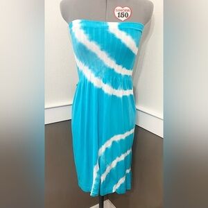 Ingear Tie- Dye Swim Coverup Dress OS-Fits-Most Turquoise Blue Stretchy Tube